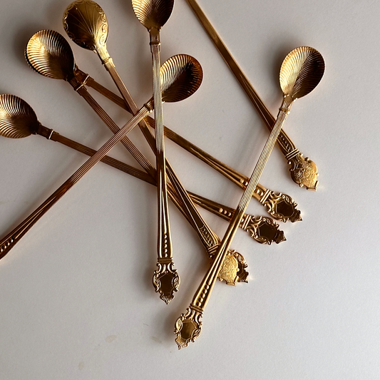 Vintage Gold-Plated Shell Long Stir Spoons, S/4