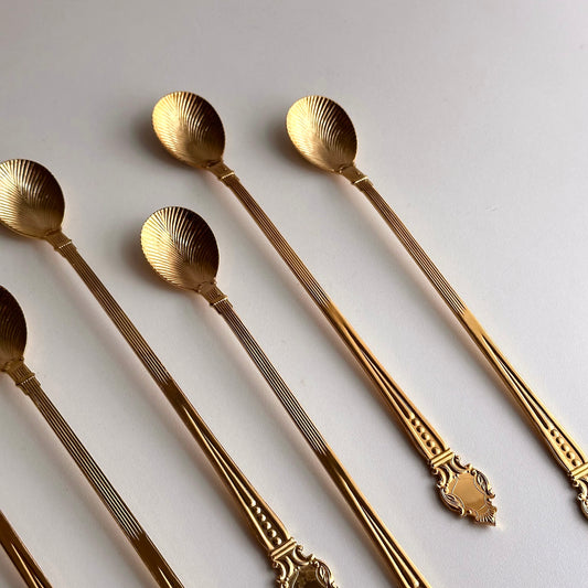 Vintage Gold-Plated Shell Long Stir Spoons, S/4