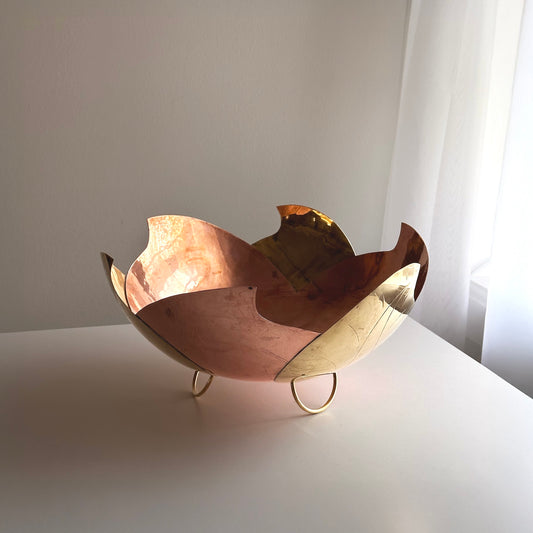 Vintage Handcrafted Brass and Copper Bowl, Made in Mexico