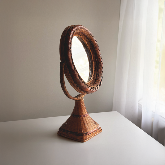 Vintage Wicker Vanity Mirror