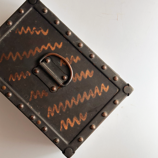 Antique Japanned Strongbox with Copper Details