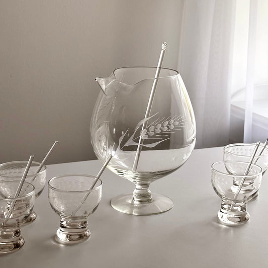 Vintage Etched Cocktail Set with Swizzle Sticks