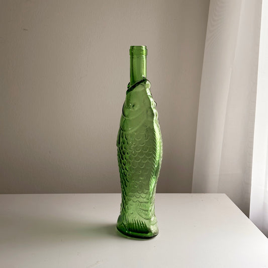 Vintage Green Glass Fish Bottle