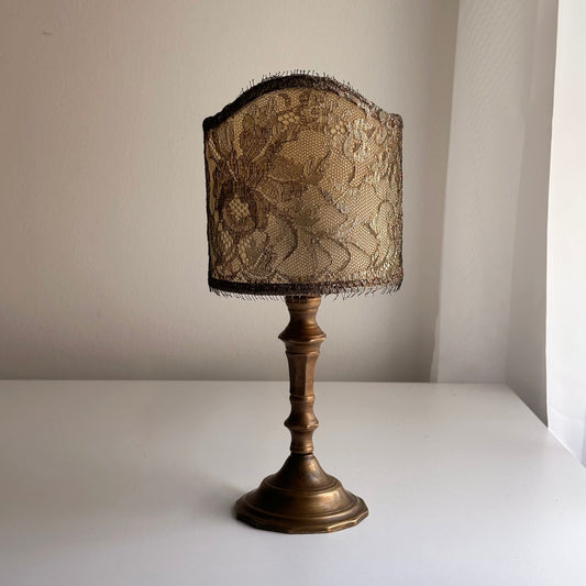 Vintage Bronze Lamp with Lacy Half-Shade