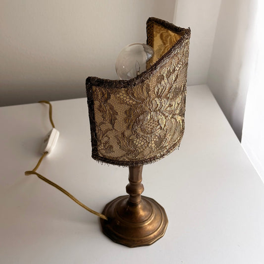 Vintage Bronze Lamp with Lacy Half-Shade