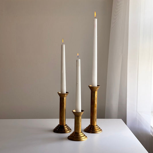 Vintage Deco-Style Brass Candleholder Trio