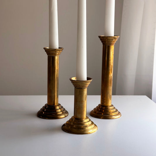 Vintage Deco-Style Brass Candleholder Trio
