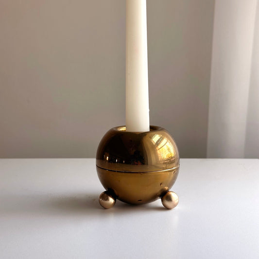 Vintage Brass Footed Sphere Candleholder