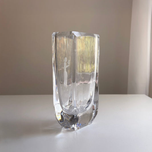 Vintage Signed Crystal Vase with Figure Detail