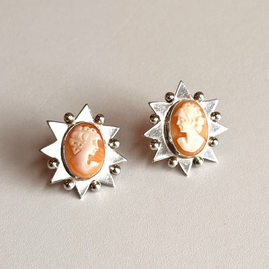 Vintage Sterling Silver Cameo Earrings