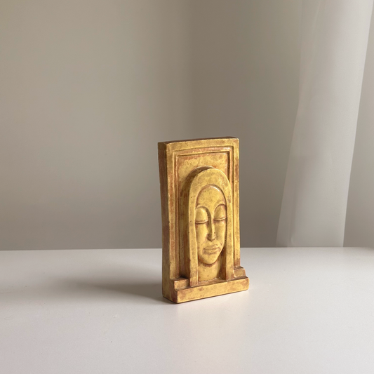 Vintage 40s Sculpted Clay Standing Plaque, Signed