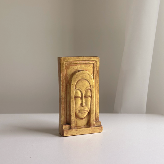 Vintage 40s Sculpted Clay Standing Plaque, Signed