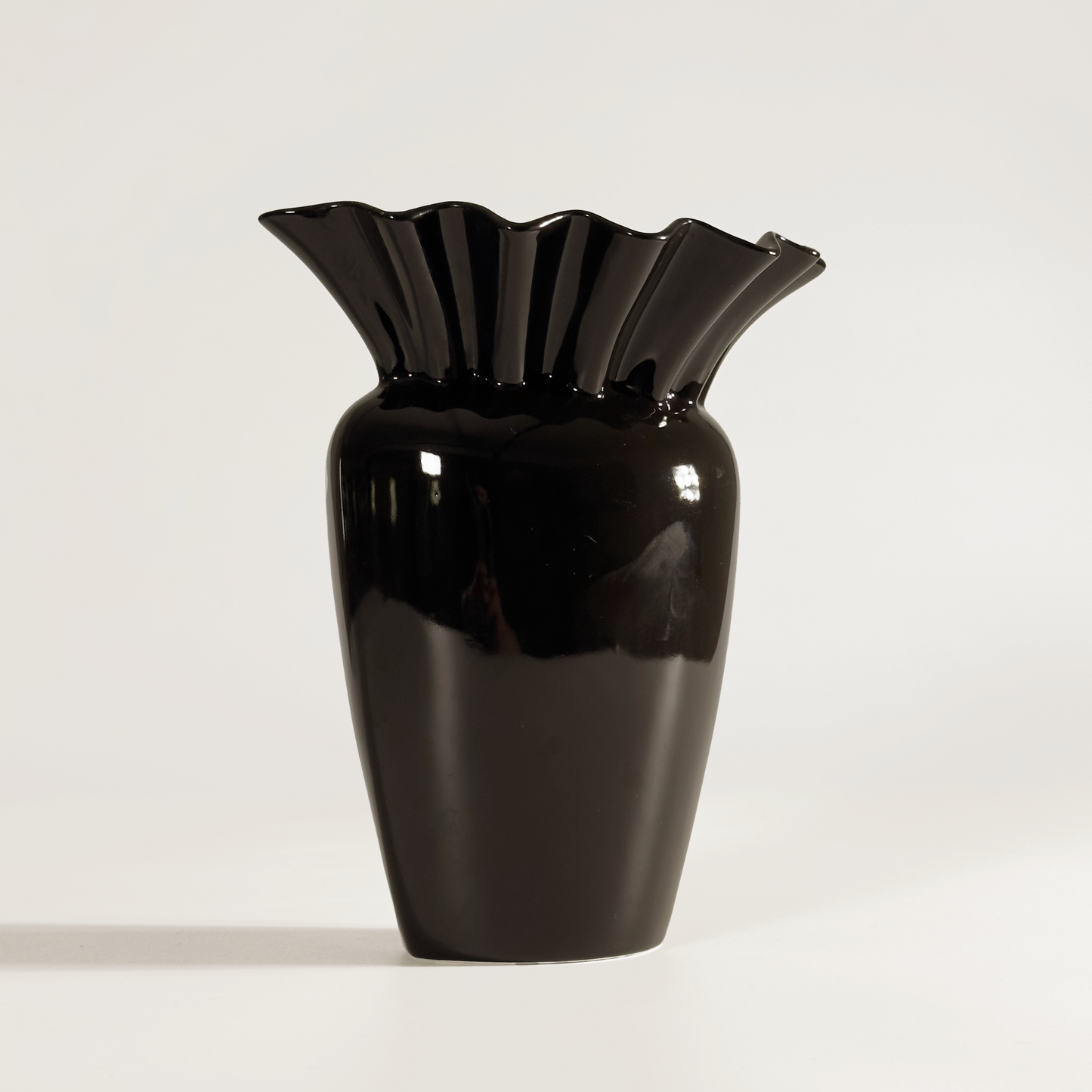 Vintage Mikasa Onyx Glass Vase with Ruffled Top