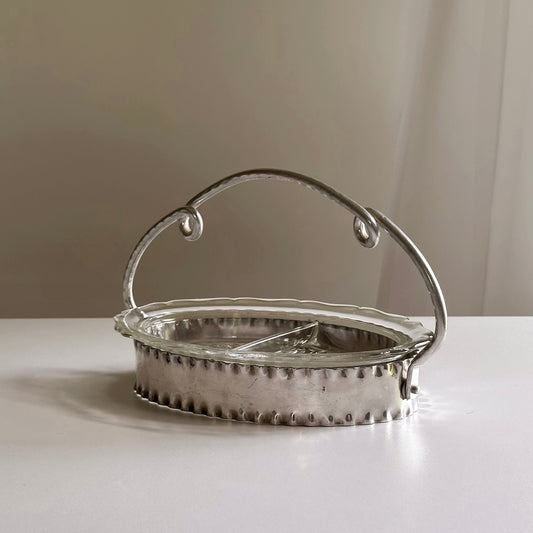 Vintage Aluminum Looped Handle Dish with Glass Insert