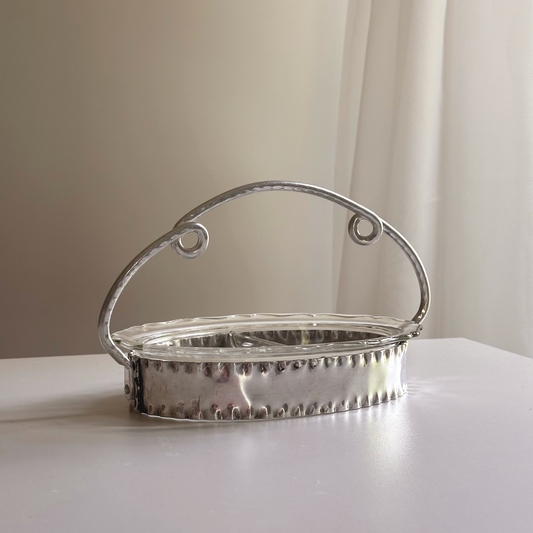 Vintage Aluminum Looped Handle Dish with Glass Insert