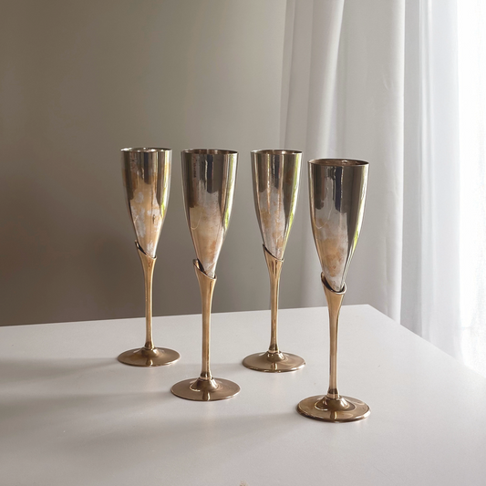 Vintage Silver-Plated Over Brass Champagne Flutes, S/4