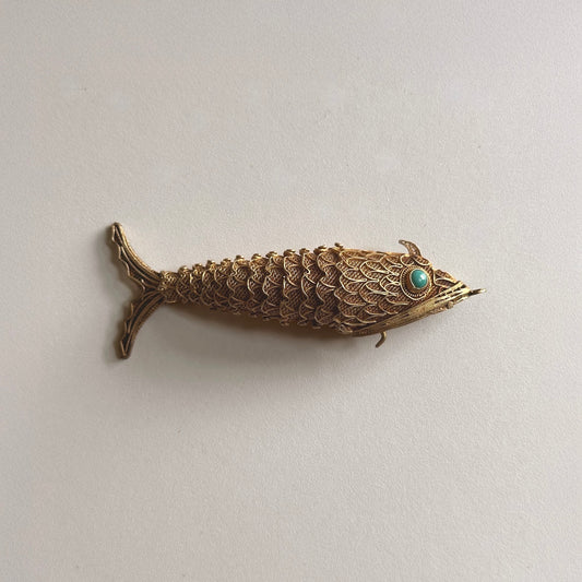 Vintage Gold-Plated Sterling Silver Articulated Fish Pendant Locket
