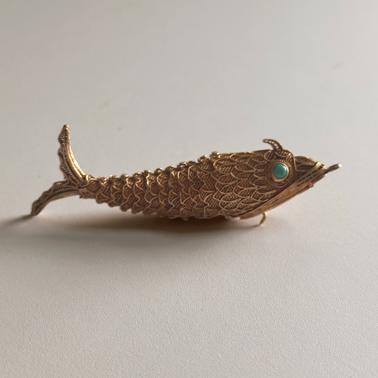 Vintage Gold-Plated Sterling Silver Articulated Fish Pendant Locket