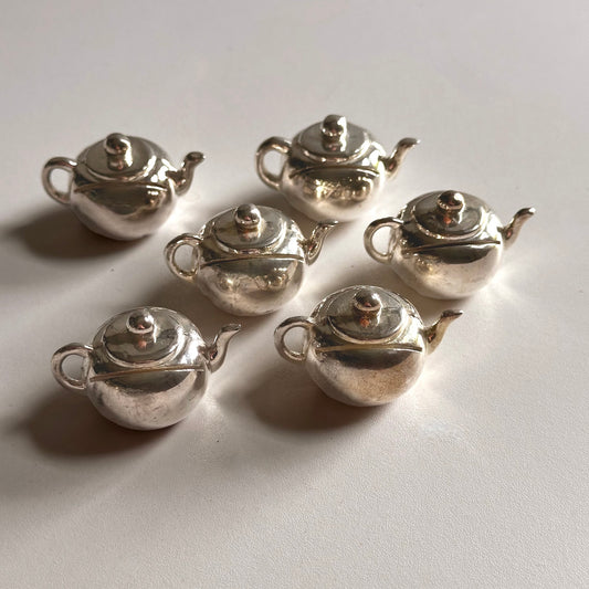 Vintage Silver-Plated Teapot Placecard Holders, S/6