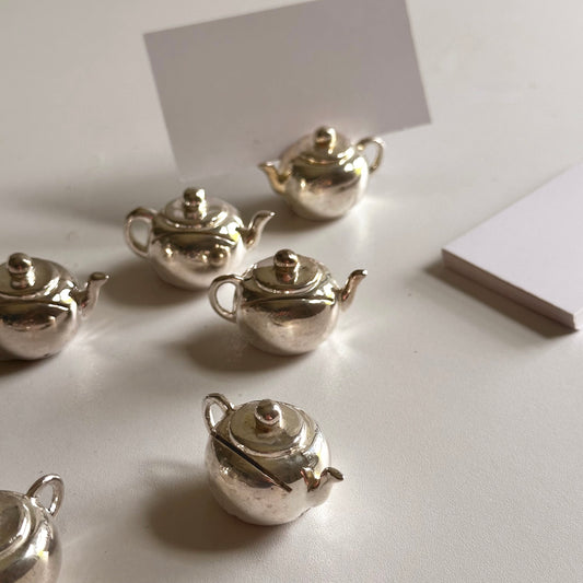 Vintage Silver-Plated Teapot Placecard Holders, S/6