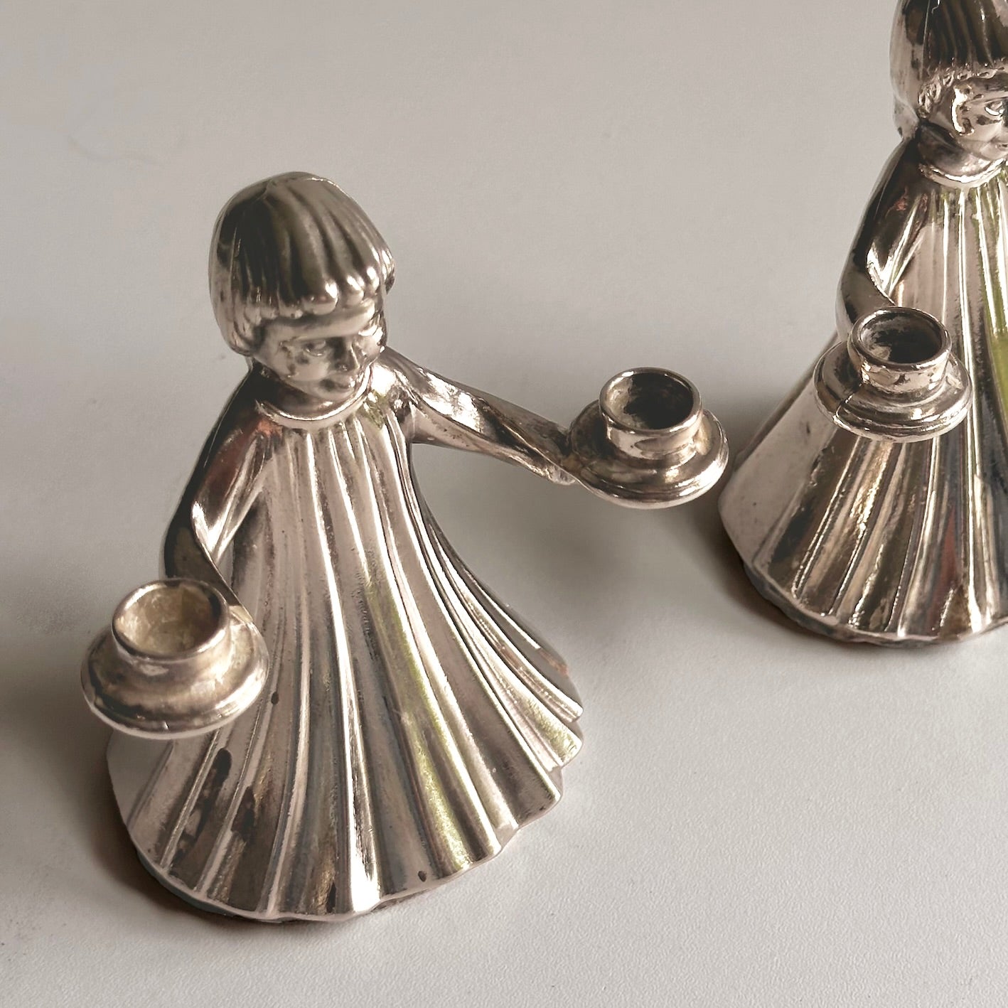 Vintage Petite Silverplated Figural Candleholder, Made in Italy