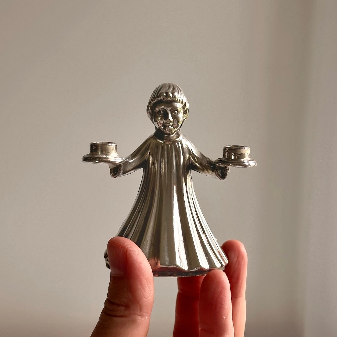 Vintage Petite Silverplated Figural Candleholder, Made in Italy