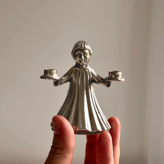 Vintage Petite Silverplated Figural Candleholder, Made in Italy