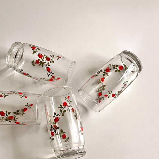Vintage Climbing Roses Drinking Glasses, S/4