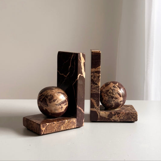 Deco-Style Marble Sphere Bookends