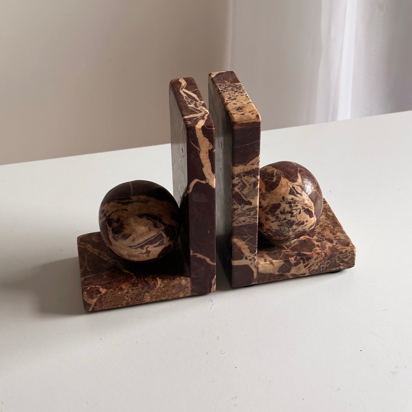 Deco-Style Marble Sphere Bookends