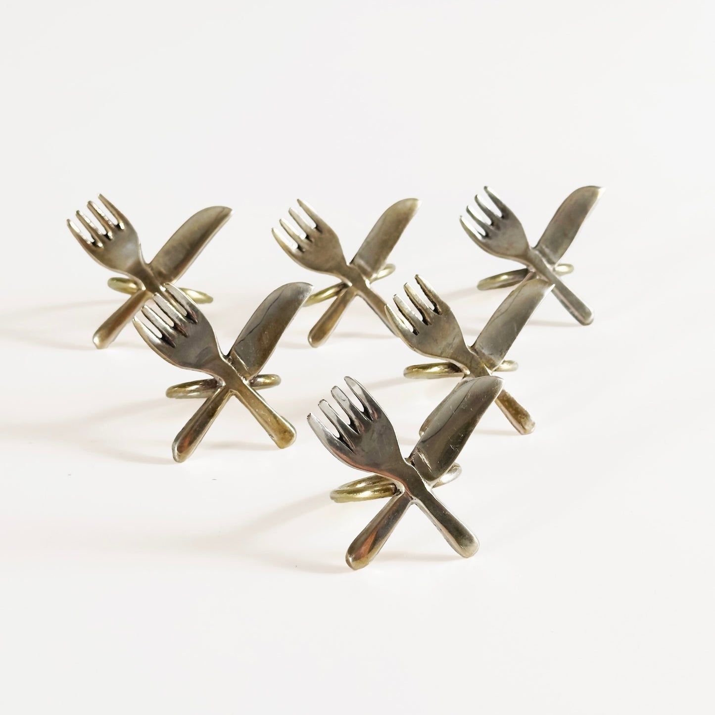 Silver-Plated Knife and Fork Napkin Rings Set