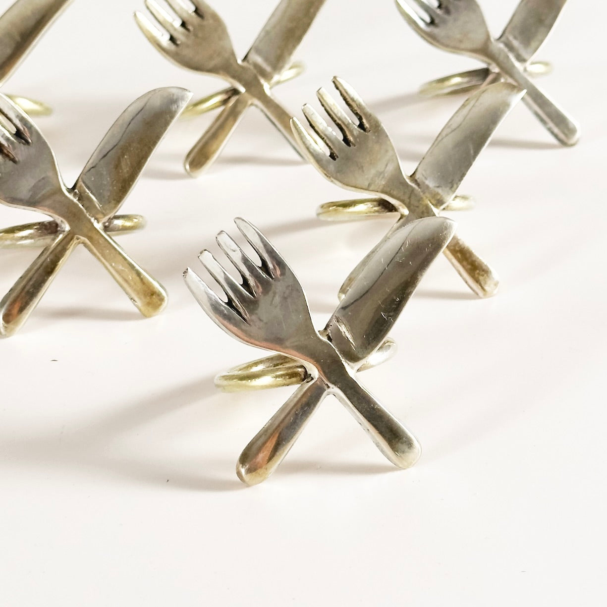 Silver-Plated Knife and Fork Napkin Rings Set