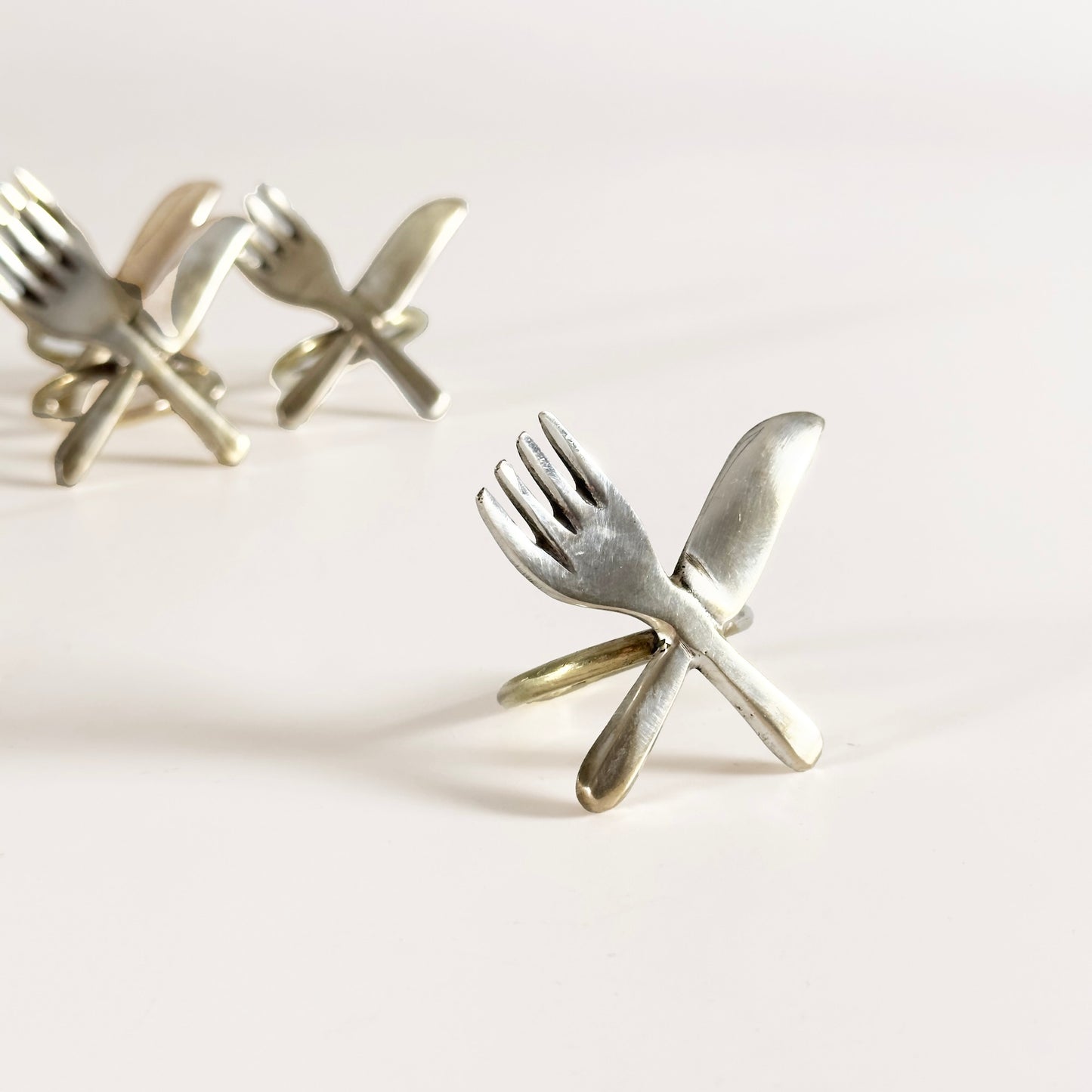 Silver-Plated Knife and Fork Napkin Rings Set