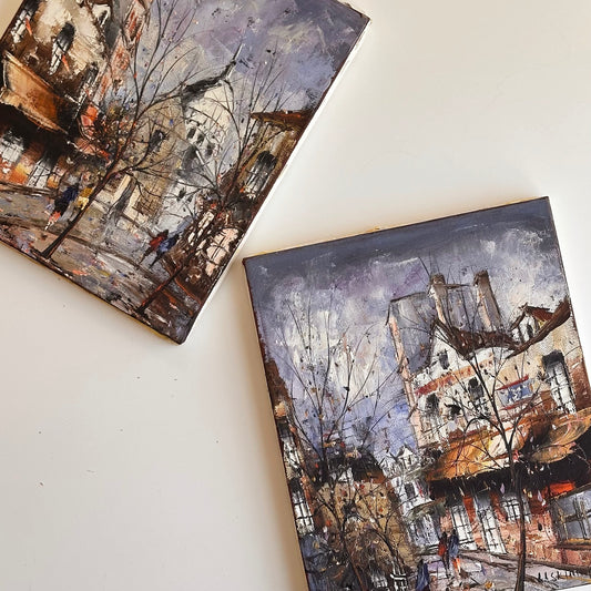 Vintage Original Paintings of Paris Street Scene, Signed