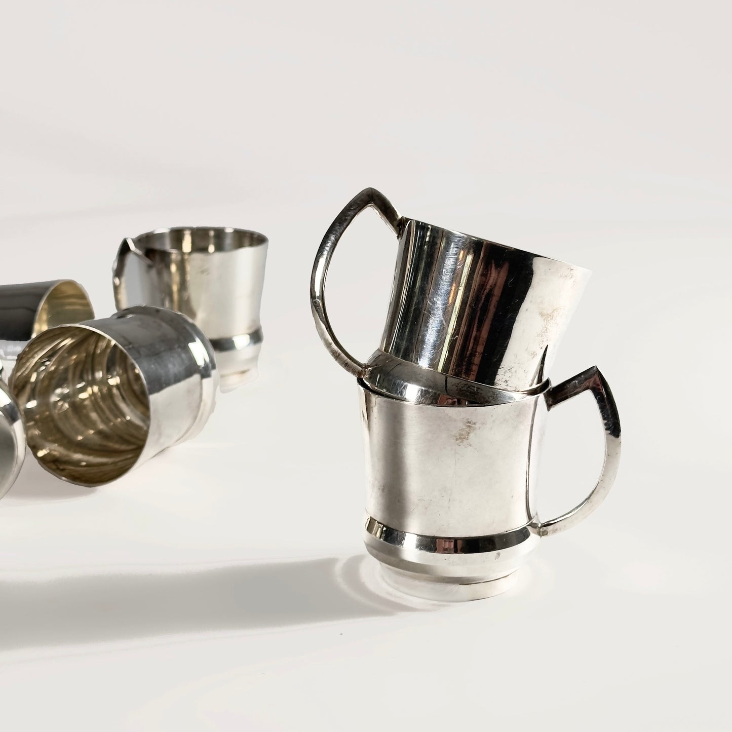 Vintage Silver-Plated Mugs, Set of Six