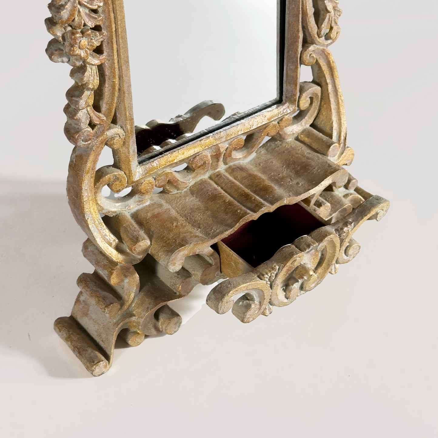 Vintage Gilt Vanity Mirror with Drawer