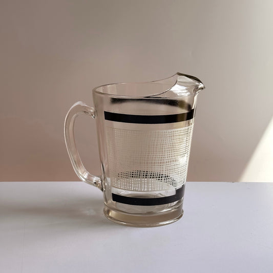 Vintage Black and White Crosshatch Glass Pitcher