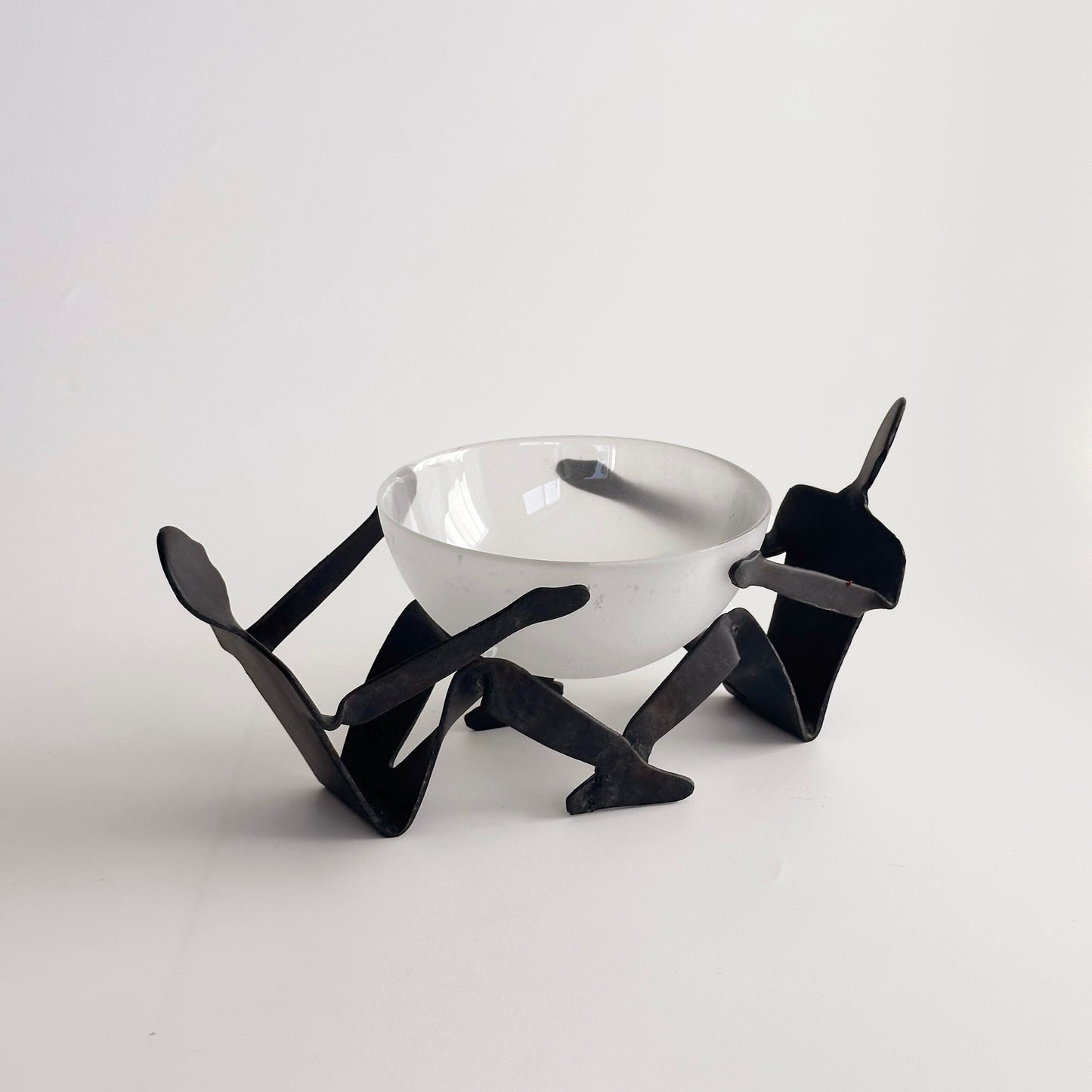 Handcrafted Iron Twin Sculptural Bowl and Stand