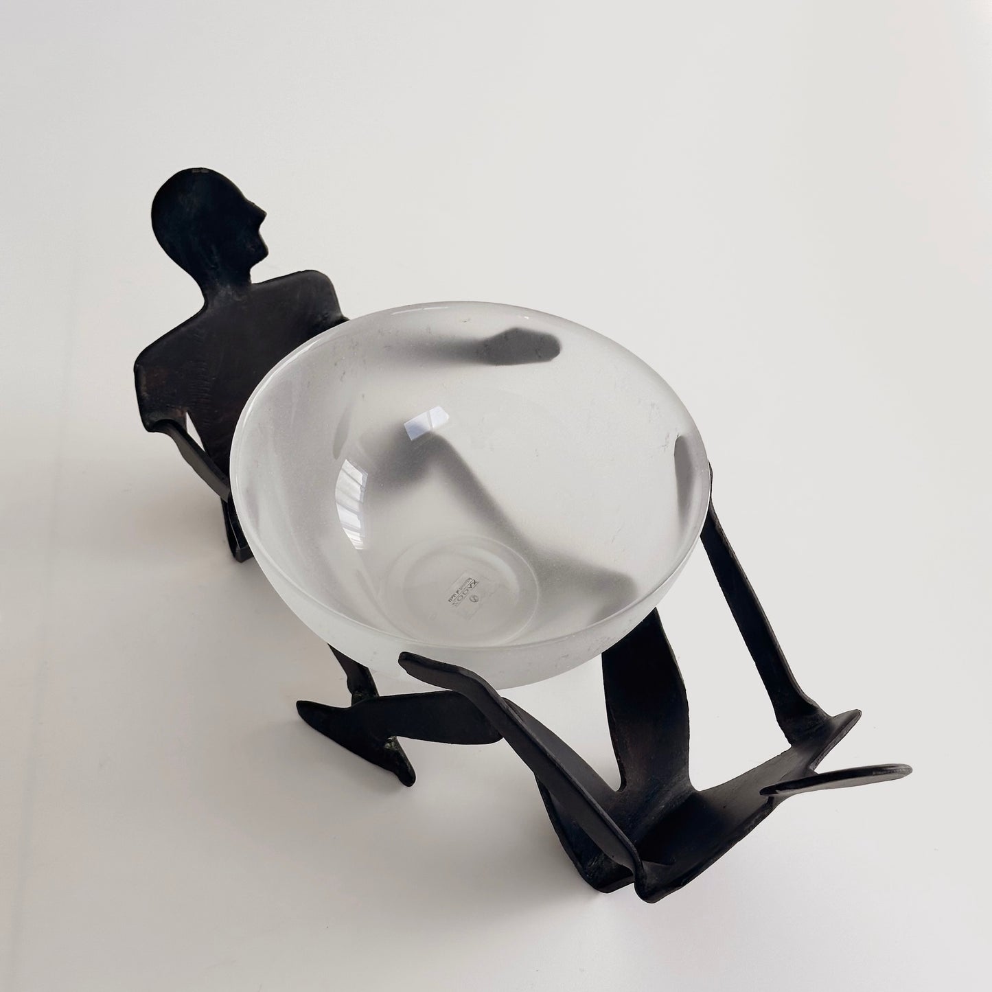 Handcrafted Iron Twin Sculptural Bowl and Stand