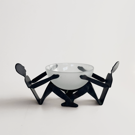 Handcrafted Iron Twin Sculptural Bowl and Stand