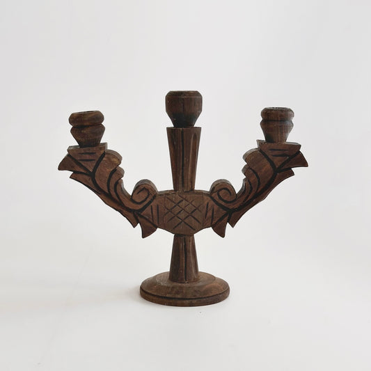 Vintage Handcarved Wood Candelabra