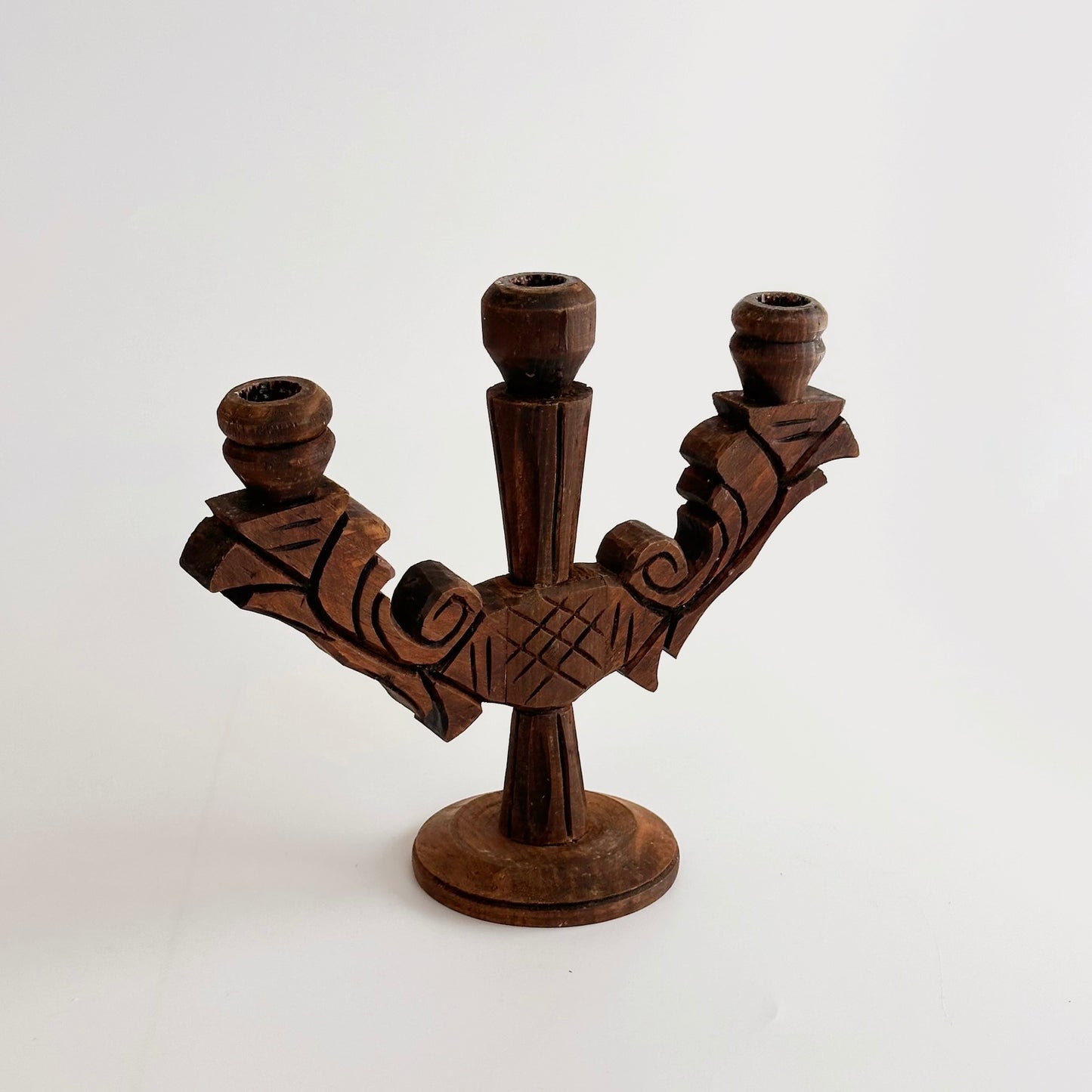 Vintage Handcarved Wood Candelabra