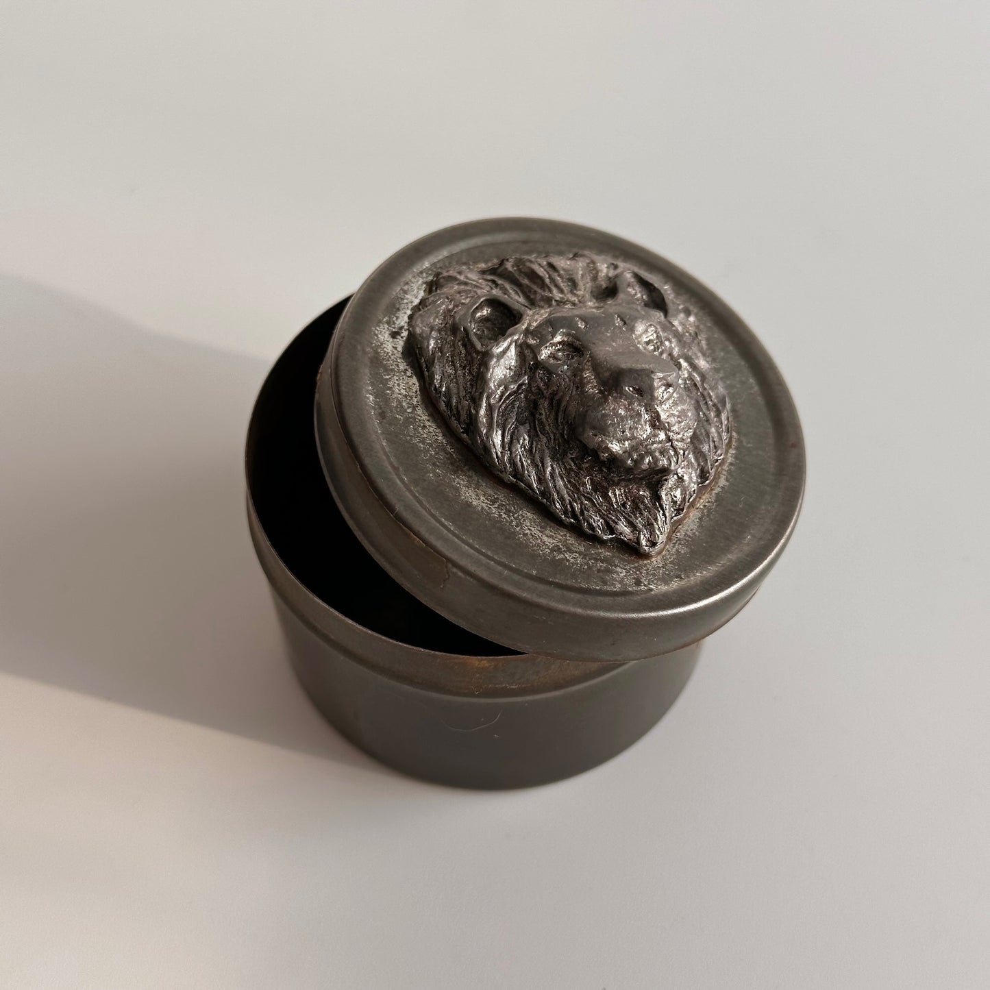 Vintage Pewter Lion's Head Tin