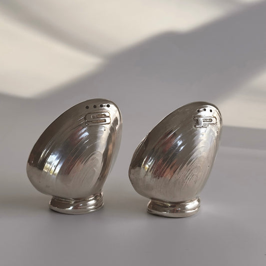 Vintage Silver Clamshell Salt and Pepper Shaker Set