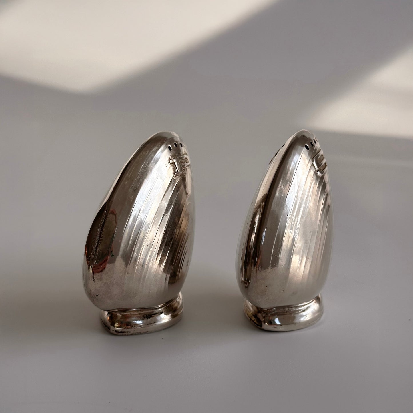 Vintage Silver Clamshell Salt and Pepper Shaker Set