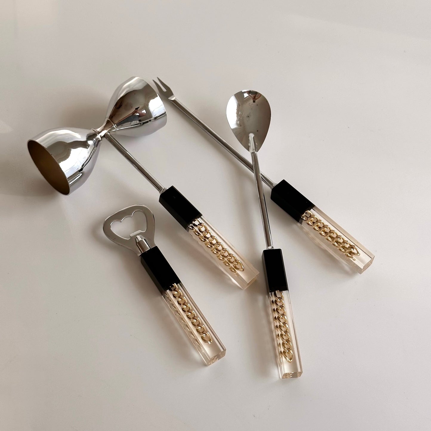 Vintage Gold Chain in Lucite Cocktail Set