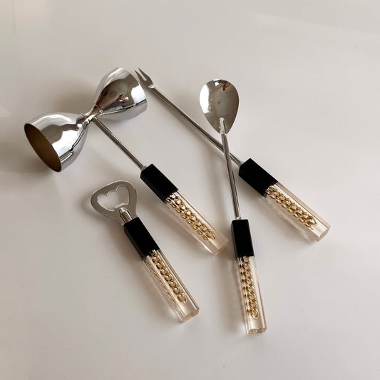 Vintage Gold Chain in Lucite Cocktail Set