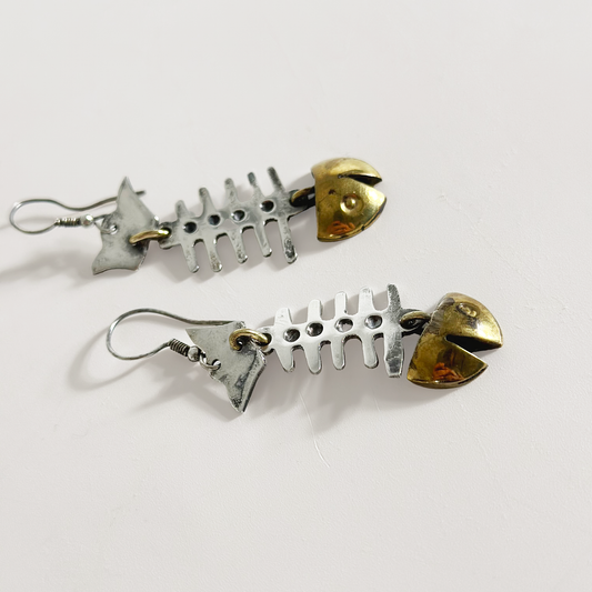 Vintage Sterling Silver Fish Bones Earrings