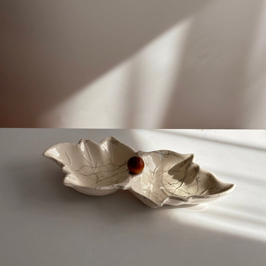 MCM Cream Dish with Wood Sphere Handle