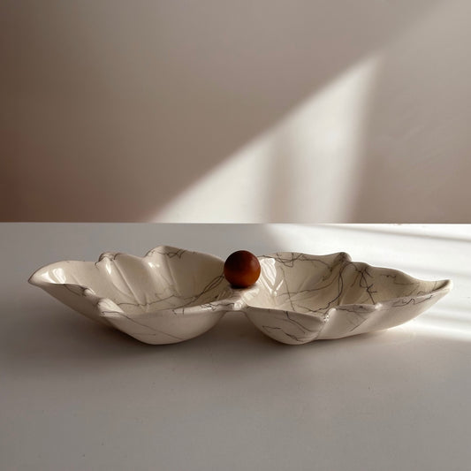 MCM Cream Dish with Wood Sphere Handle
